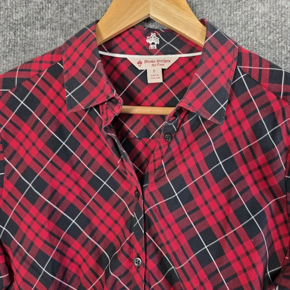 Brooks Brothers Plaid Shirt Dress 8 Red Black Tartan Preppy Academia Midi - Picture 4 of 9